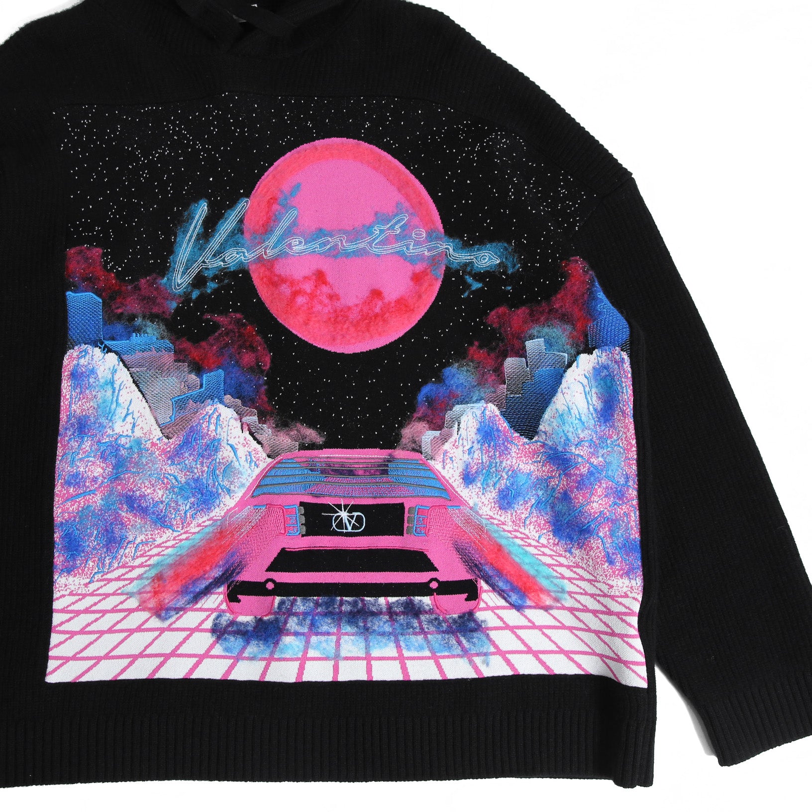 新品 Valentino Galavani ヴァレンティノ 22AW バーチャルランナー エンブロイダリー ウール ニット パーカー XV3KC19B84Y / size M BLACK
