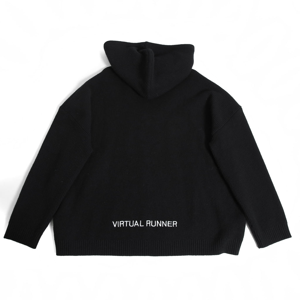 新品 Valentino Galavani ヴァレンティノ 22AW バーチャルランナー エンブロイダリー ウール ニット パーカー XV3KC19B84Y / size M BLACK