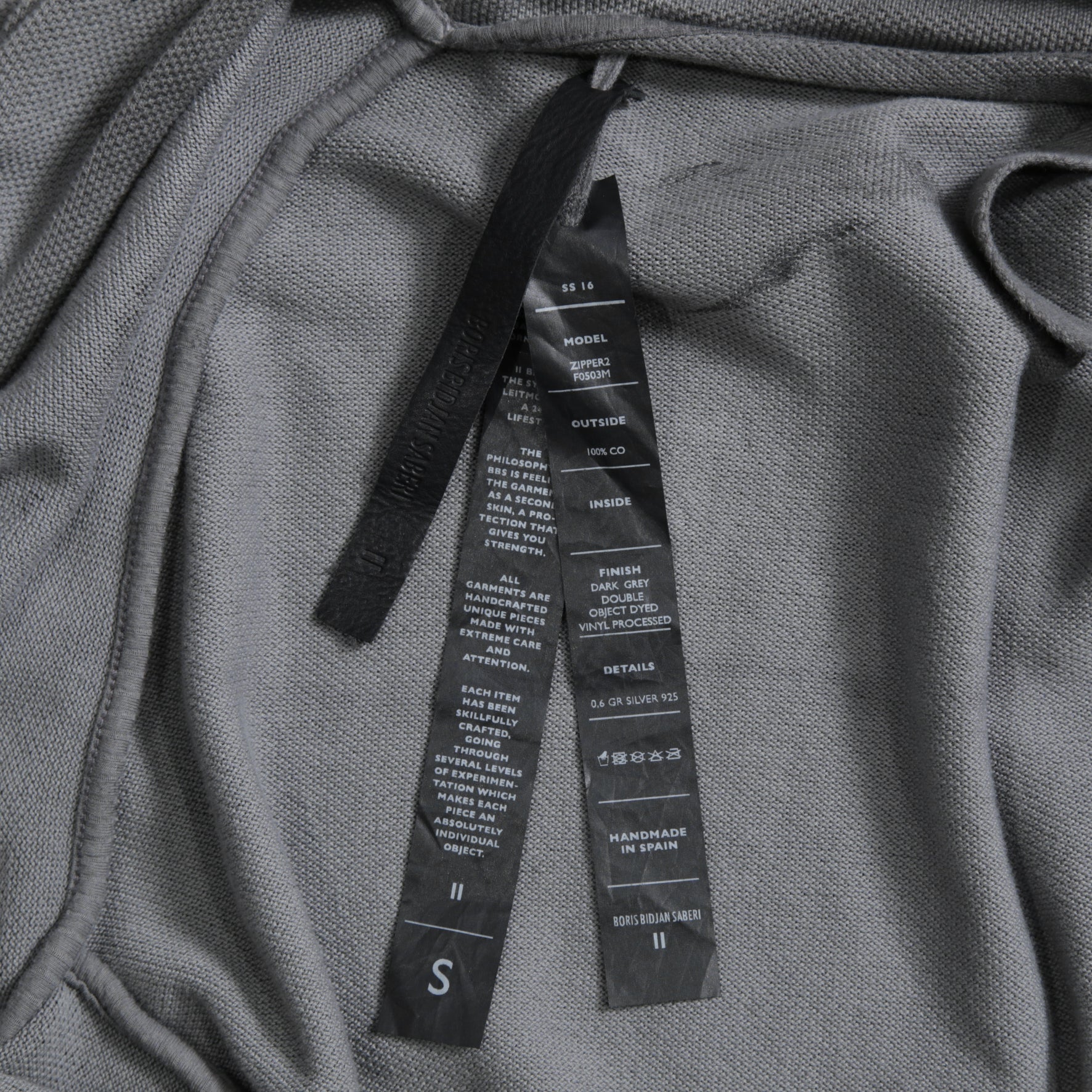 BORIS BIDJAN SABERI ボリスビジャンサベリ / 16SS ZIPPER2 OBJECT DYED / F0503M / ヴィニール コーティング パーカー / size S (DARK GRAY)