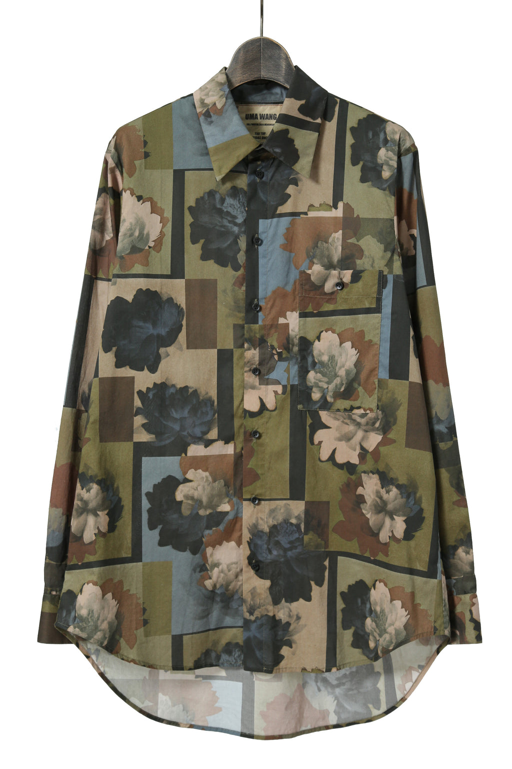 極美品 UMA WANG ユマワン / 2024AW Tab Shirt / UM1503 / 総柄 レギュラーカラー シャツ / size S (ARMY GREEN)