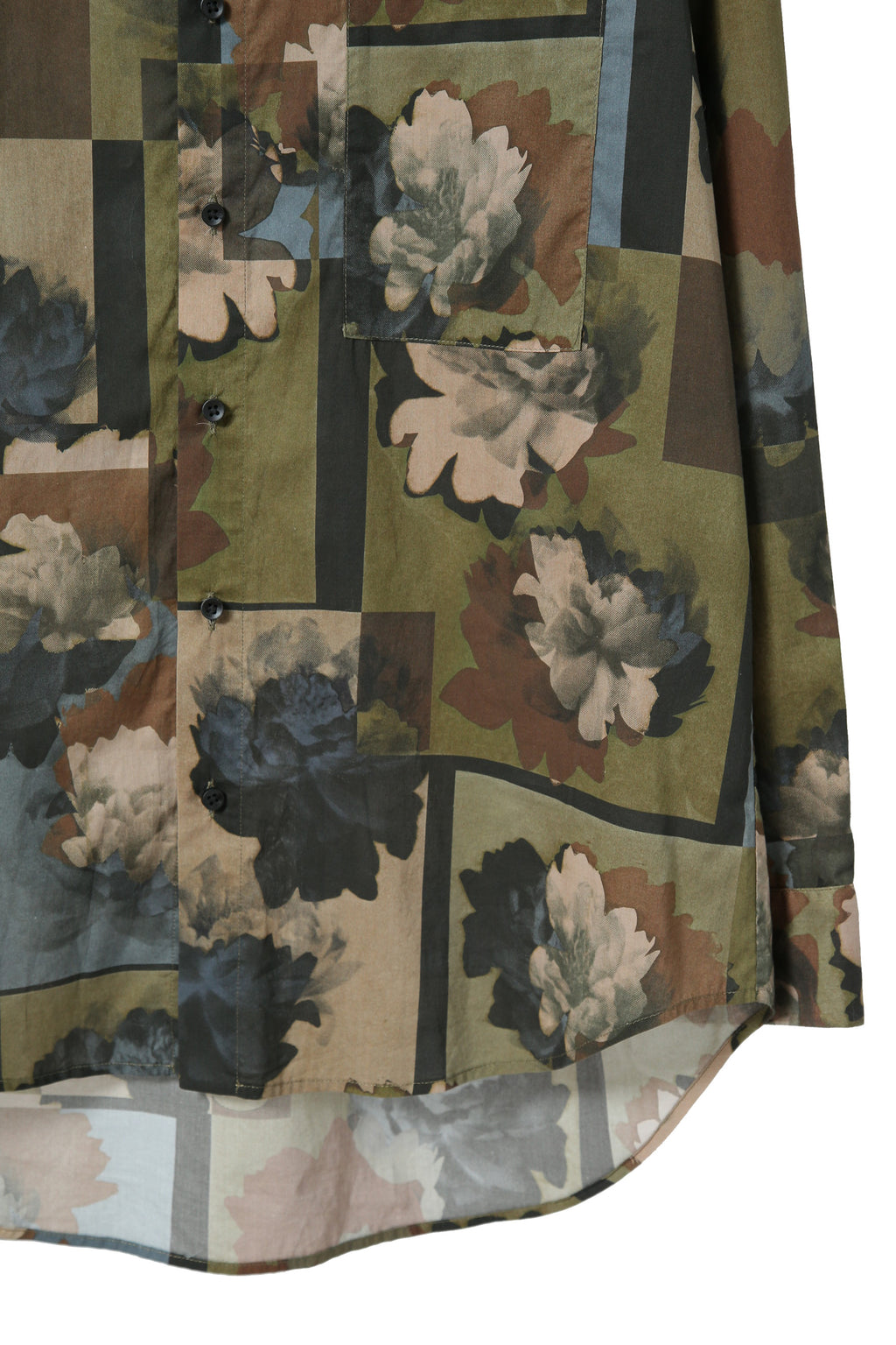 極美品 UMA WANG ユマワン / 2024AW Tab Shirt / UM1503 / 総柄 レギュラーカラー シャツ / size S (ARMY GREEN)