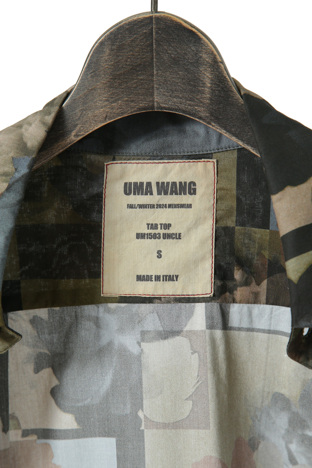 極美品 UMA WANG ユマワン / 2024AW Tab Shirt / UM1503 / 総柄 レギュラーカラー シャツ / size S (ARMY GREEN)