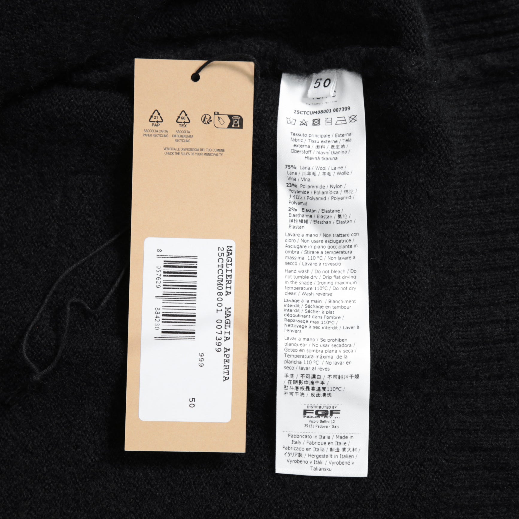 Ten c テンシー / MAGLIERIA MAGLIA APERTA / BRUSHED STRETCH WOOL / ウール ニット ジップアップジャケット / size 50 (BLACK)