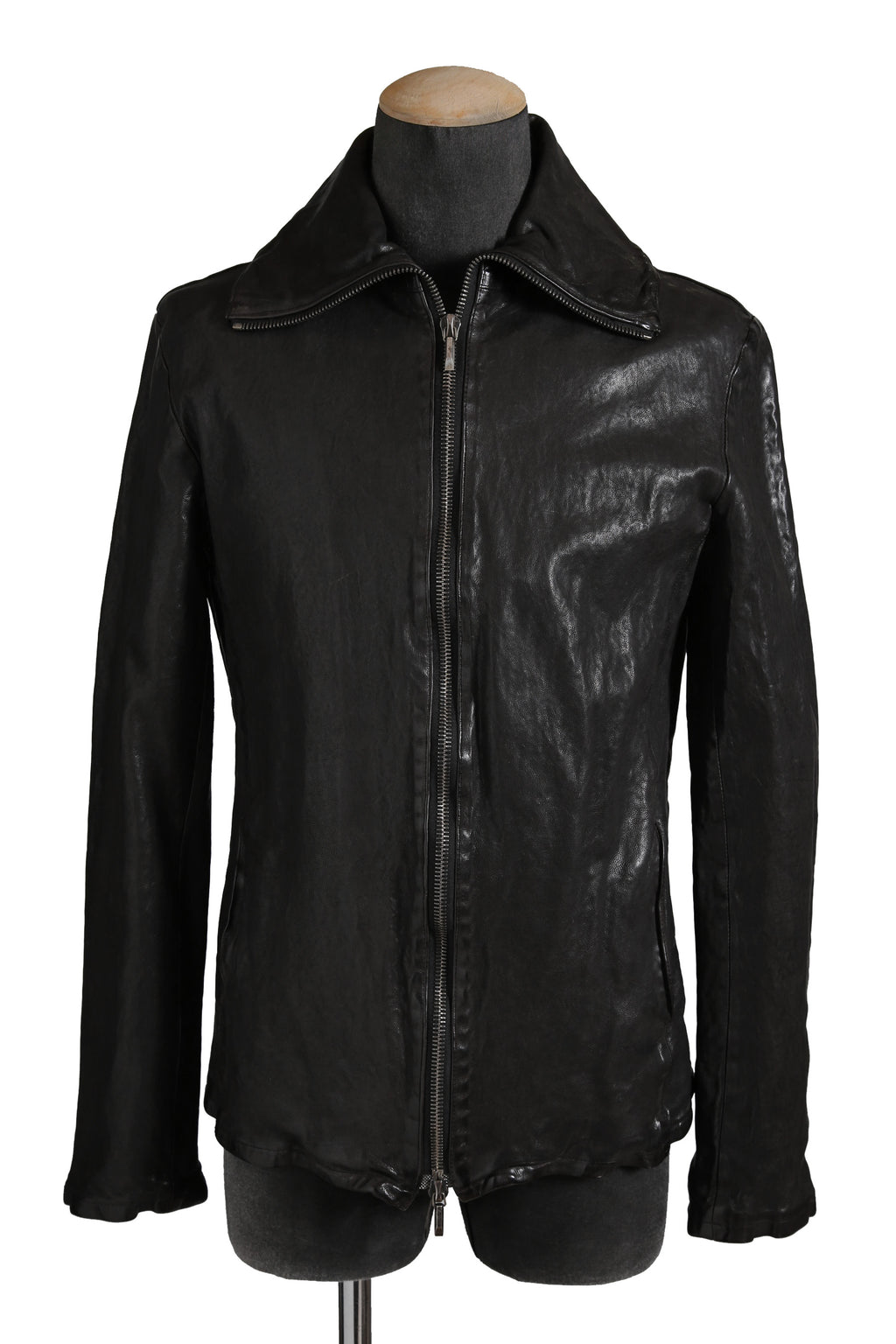 希少 新品 イサムカタヤマ バックラッシュ The LINE / イタリーカーフ 二段染め 襟付きブルゾン T-148 / size M (BLACK)