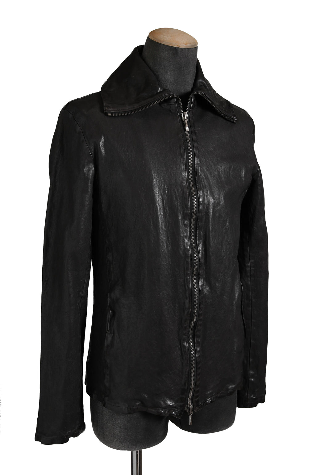 希少 新品 イサムカタヤマ バックラッシュ The LINE / イタリーカーフ 二段染め 襟付きブルゾン T-148 / size M (BLACK)