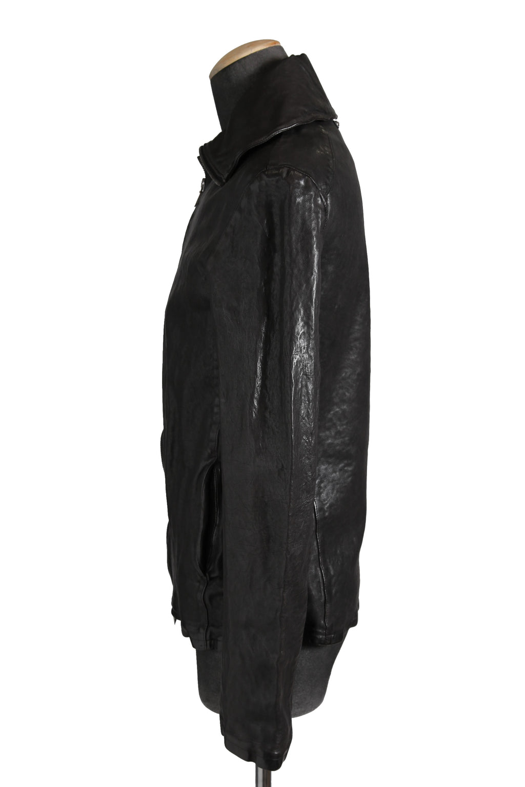 希少 新品 イサムカタヤマ バックラッシュ The LINE / イタリーカーフ 二段染め 襟付きブルゾン T-148 / size M (BLACK)