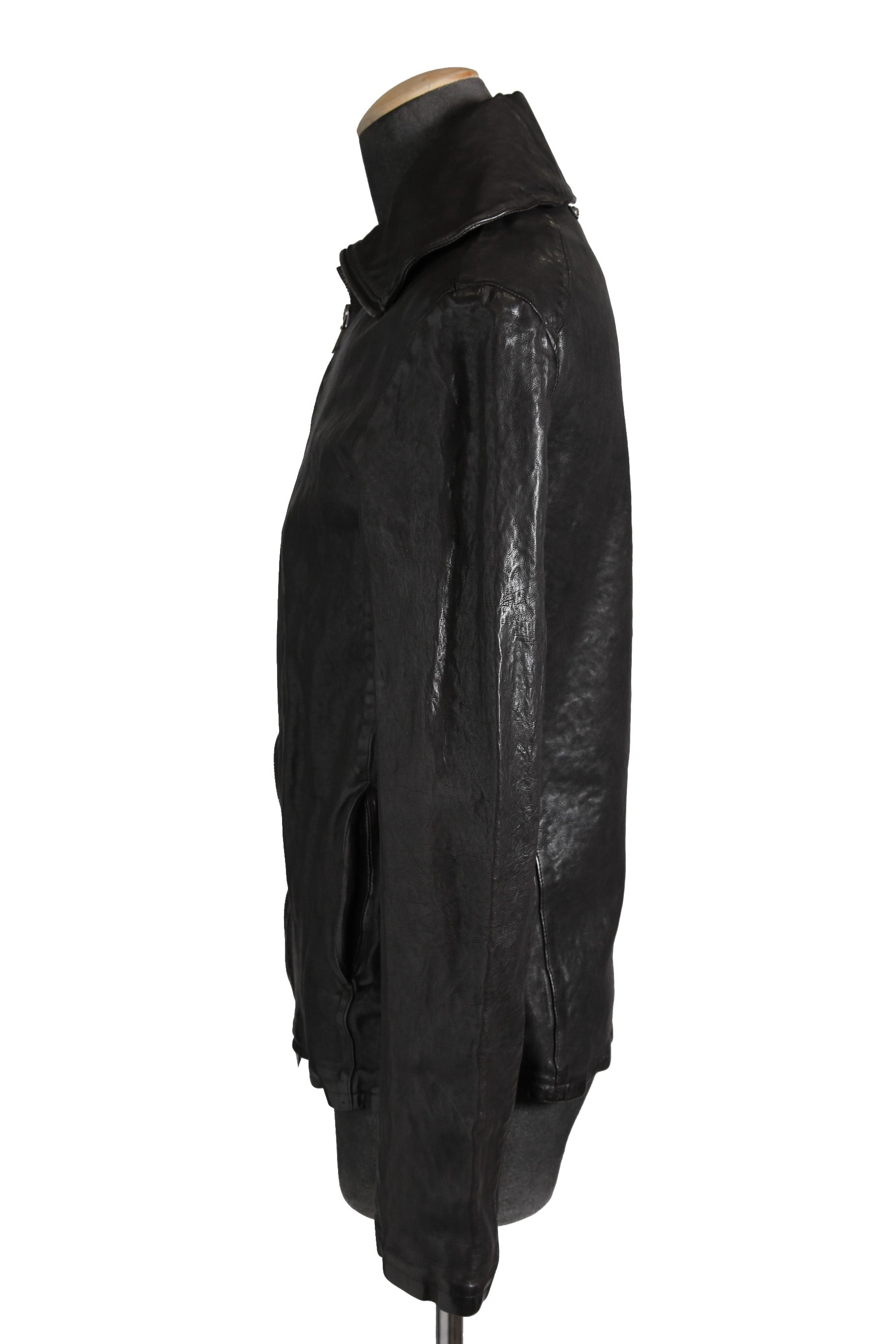 希少 新品 イサムカタヤマ バックラッシュ The LINE / イタリーカーフ 二段染め 襟付きブルゾン T-148 / size M (BLACK)