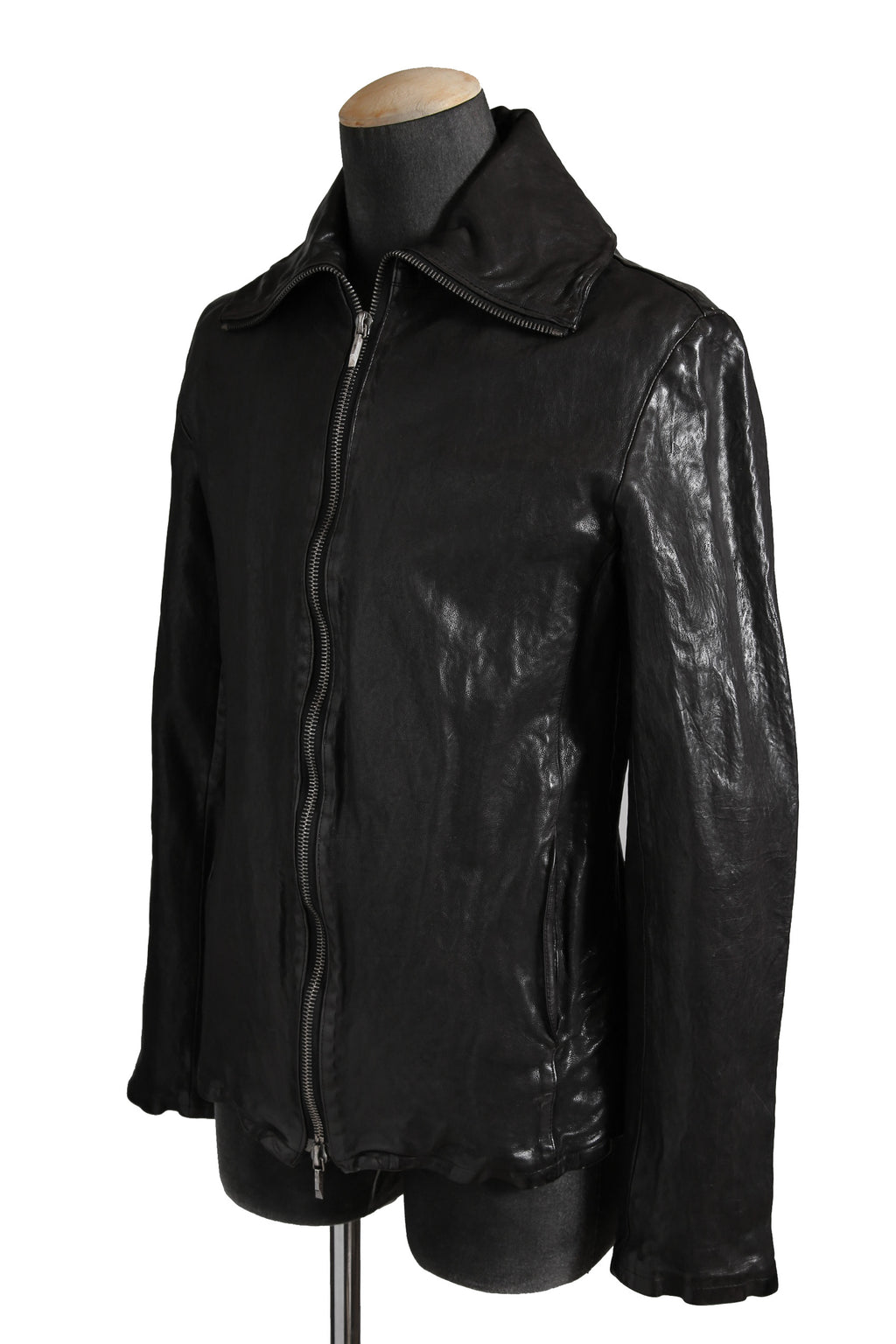 希少 新品 イサムカタヤマ バックラッシュ The LINE / イタリーカーフ 二段染め 襟付きブルゾン T-148 / size M (BLACK)