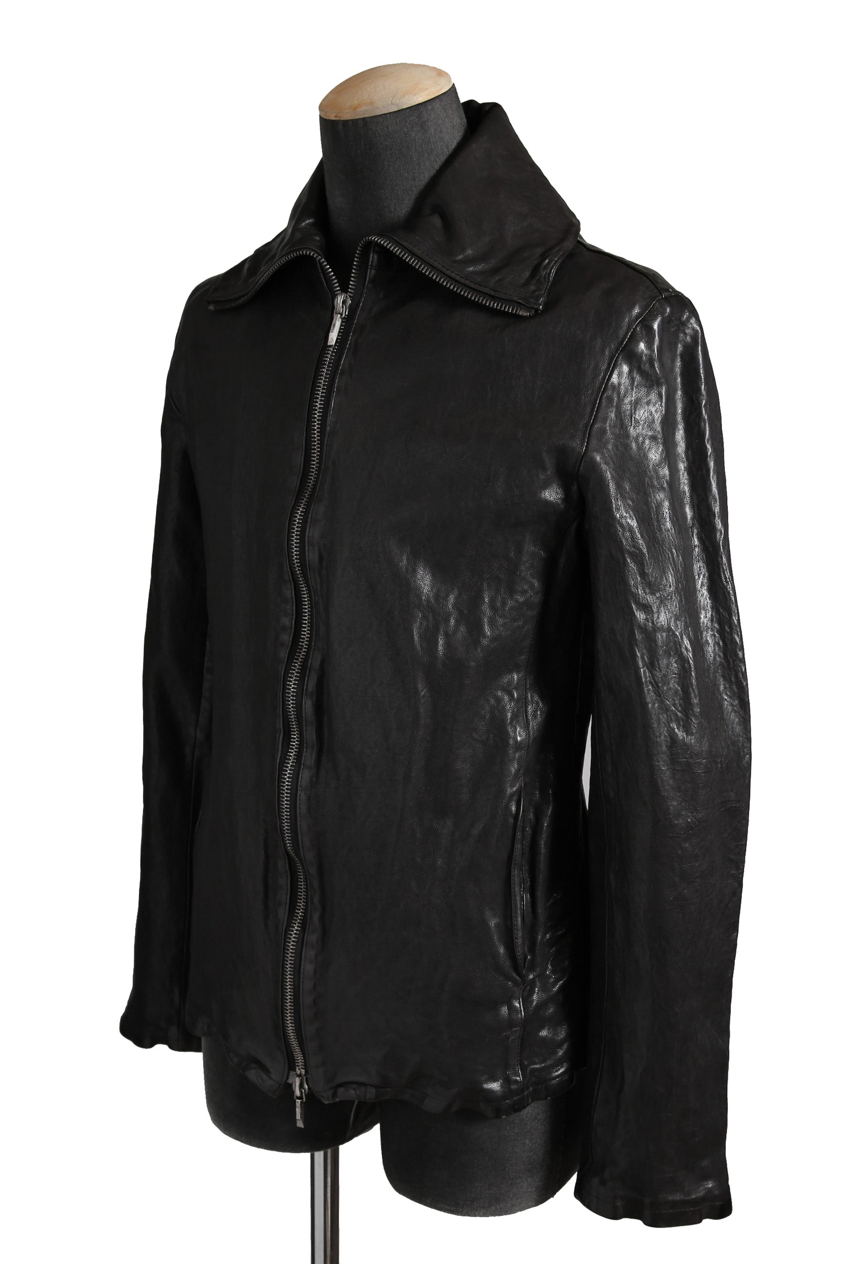 希少 新品 イサムカタヤマ バックラッシュ The LINE / イタリーカーフ 二段染め 襟付きブルゾン T-148 / size M (BLACK)