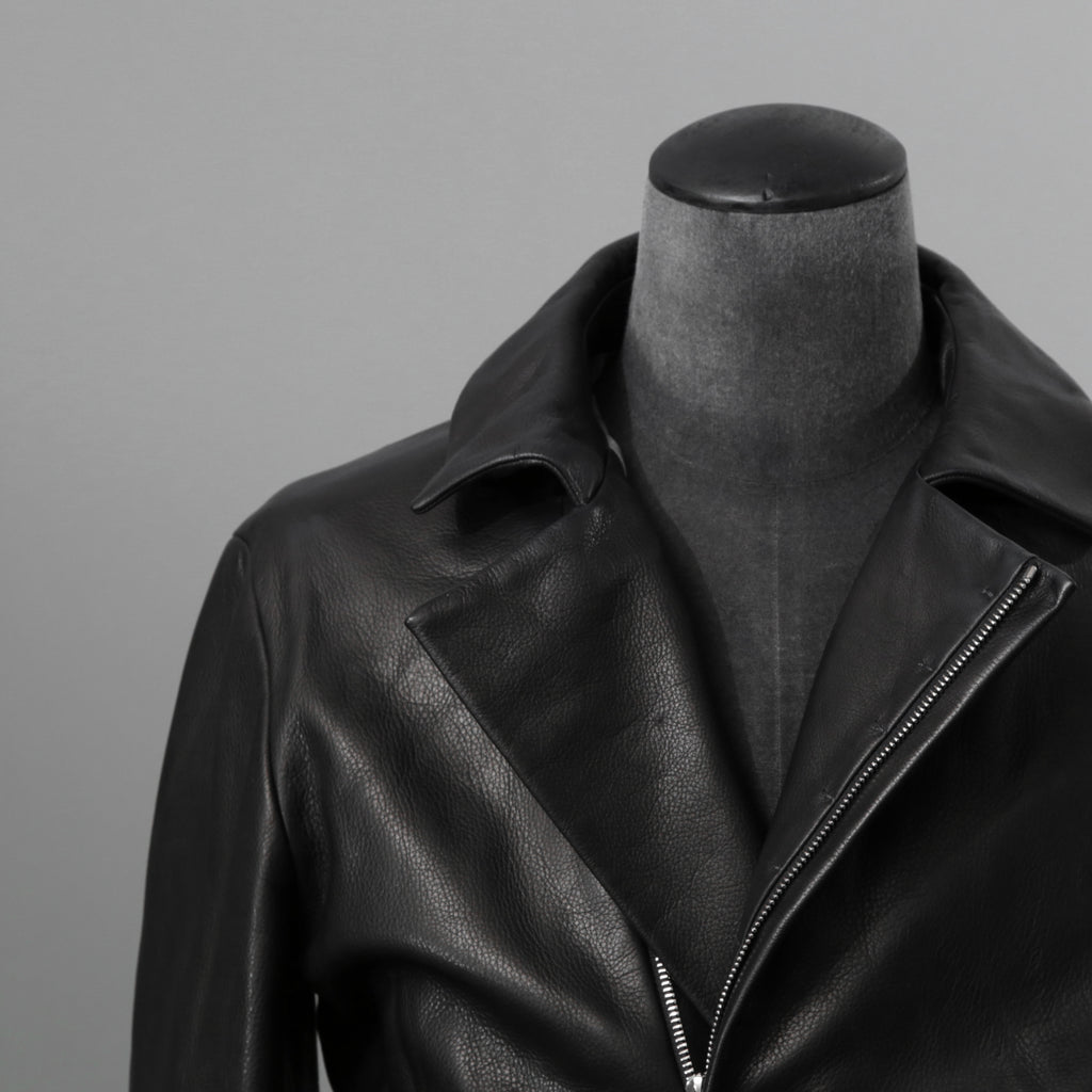 m.a+ エムエークロス / 23SS 美品 Silver Crosses Sleeve Diagonal Zip Biker Jacket / J1/S+/SY1.0 / GUIDI CALF / レザー ジャケット / size 48 (BLACK) maurizio amadei