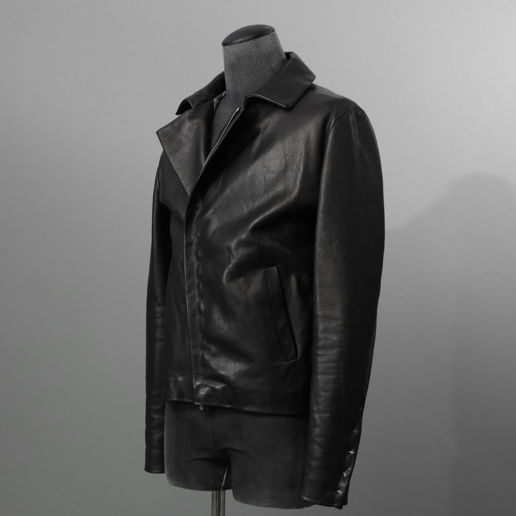m.a+ エムエークロス / 23SS 美品 Silver Crosses Sleeve Diagonal Zip Biker Jacket / J1/S+/SY1.0 / GUIDI CALF / レザー ジャケット / size 48 (BLACK) maurizio amadei
