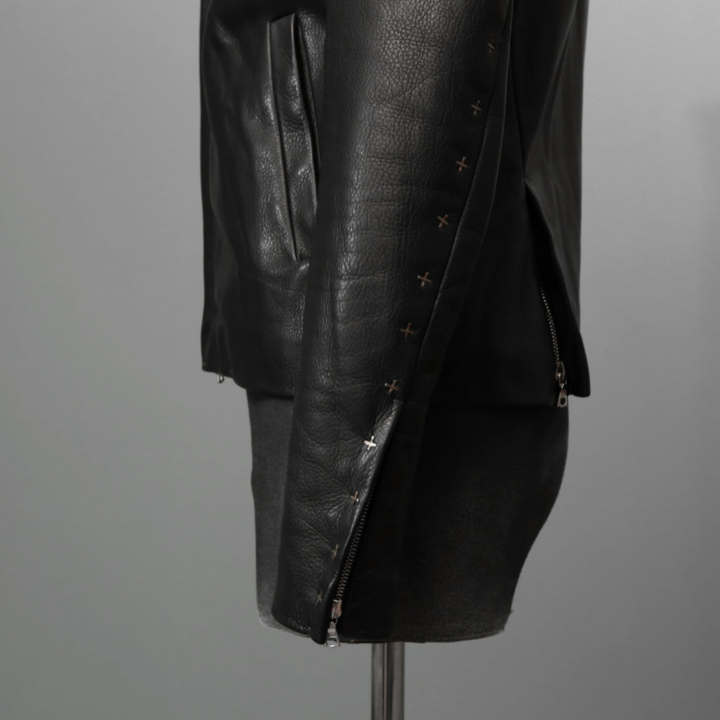 m.a+ エムエークロス / 23SS 美品 Silver Crosses Sleeve Diagonal Zip Biker Jacket / J1/S+/SY1.0 / GUIDI CALF / レザー ジャケット / size 48 (BLACK) maurizio amadei