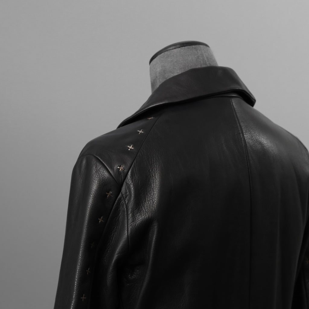 m.a+ エムエークロス / 23SS 美品 Silver Crosses Sleeve Diagonal Zip Biker Jacket / J1/S+/SY1.0 / GUIDI CALF / レザー ジャケット / size 48 (BLACK) maurizio amadei