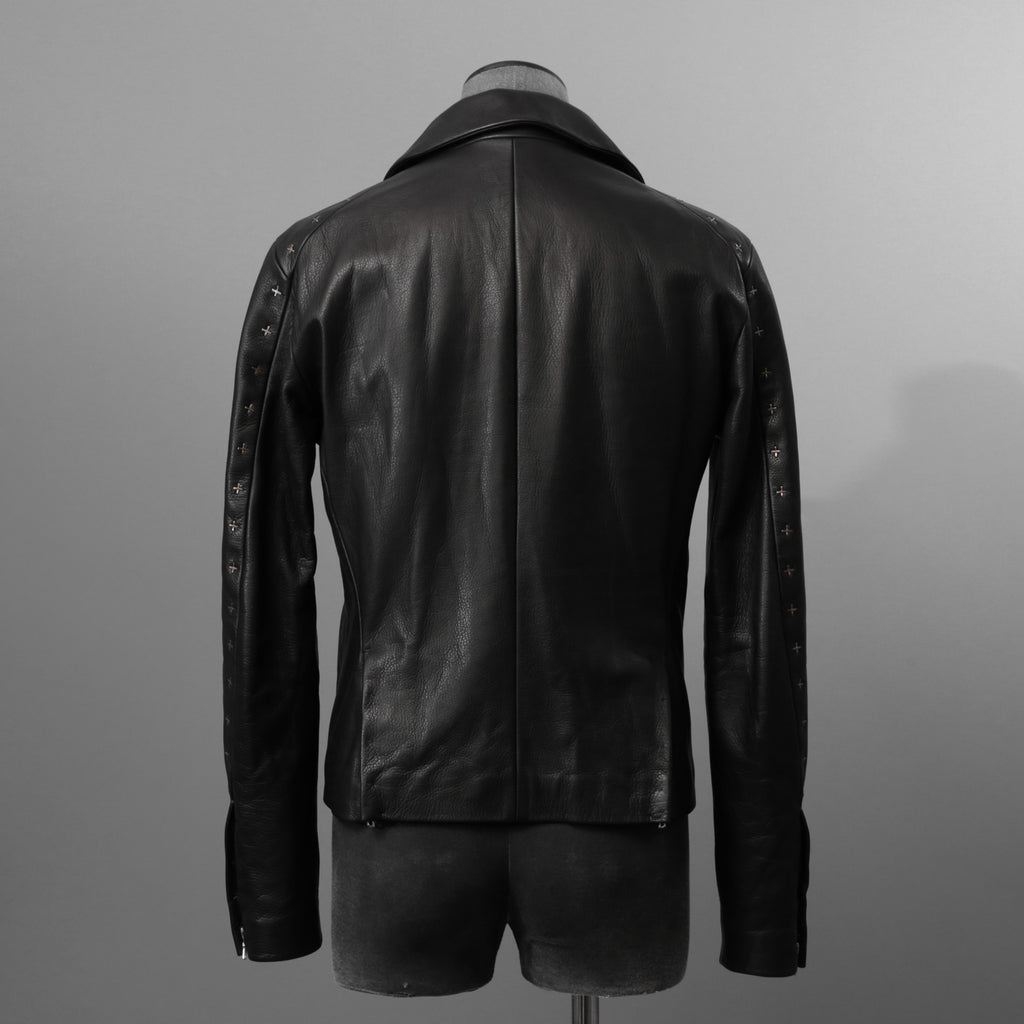 m.a+ エムエークロス / 23SS 美品 Silver Crosses Sleeve Diagonal Zip Biker Jacket / J1/S+/SY1.0 / GUIDI CALF / レザー ジャケット / size 48 (BLACK) maurizio amadei