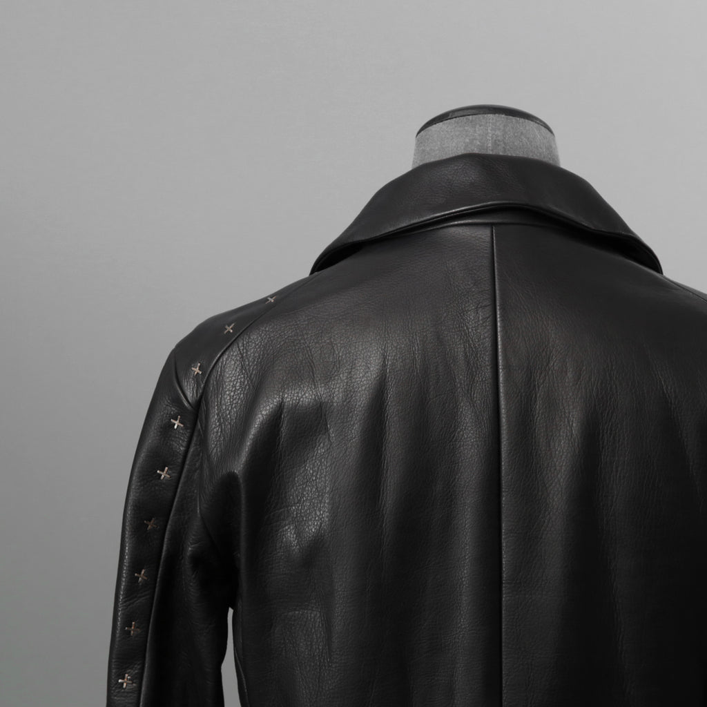 m.a+ エムエークロス / 23SS 美品 Silver Crosses Sleeve Diagonal Zip Biker Jacket / J1/S+/SY1.0 / GUIDI CALF / レザー ジャケット / size 48 (BLACK) maurizio amadei