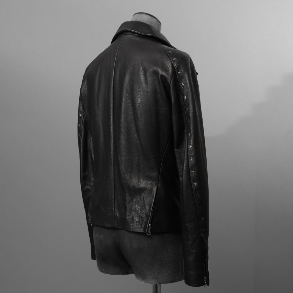 m.a+ エムエークロス / 23SS 美品 Silver Crosses Sleeve Diagonal Zip Biker Jacket / J1/S+/SY1.0 / GUIDI CALF / レザー ジャケット / size 48 (BLACK) maurizio amadei