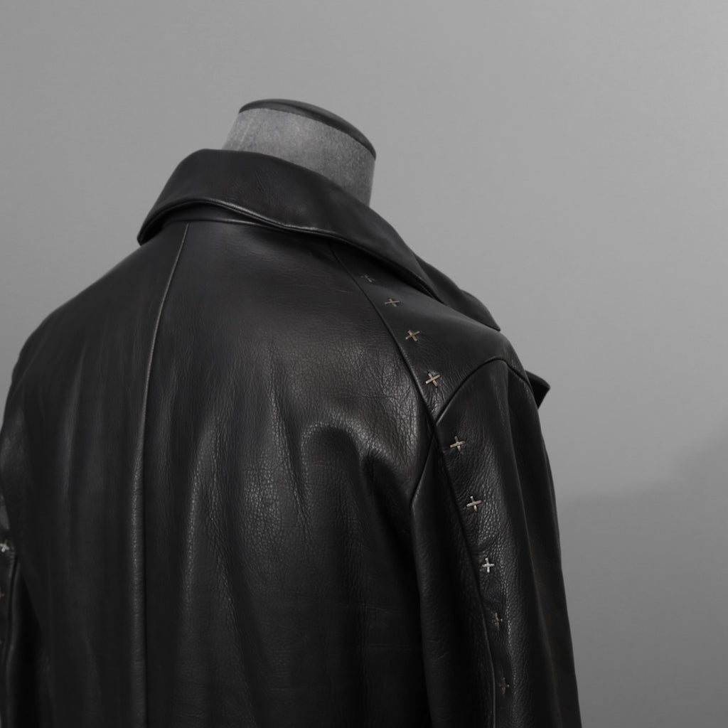 m.a+ エムエークロス / 23SS 美品 Silver Crosses Sleeve Diagonal Zip Biker Jacket / J1/S+/SY1.0 / GUIDI CALF / レザー ジャケット / size 48 (BLACK) maurizio amadei