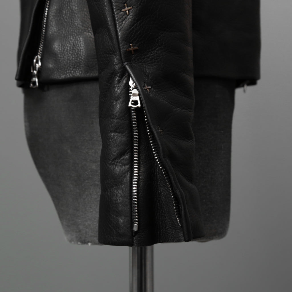 m.a+ エムエークロス / 23SS 美品 Silver Crosses Sleeve Diagonal Zip Biker Jacket / J1/S+/SY1.0 / GUIDI CALF / レザー ジャケット / size 48 (BLACK) maurizio amadei