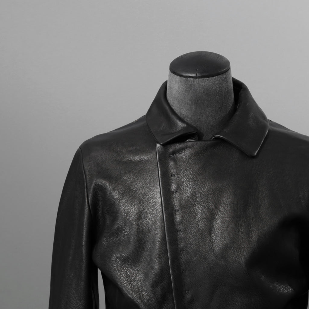 m.a+ エムエークロス / 23SS 美品 Silver Crosses Sleeve Diagonal Zip Biker Jacket / J1/S+/SY1.0 / GUIDI CALF / レザー ジャケット / size 48 (BLACK) maurizio amadei