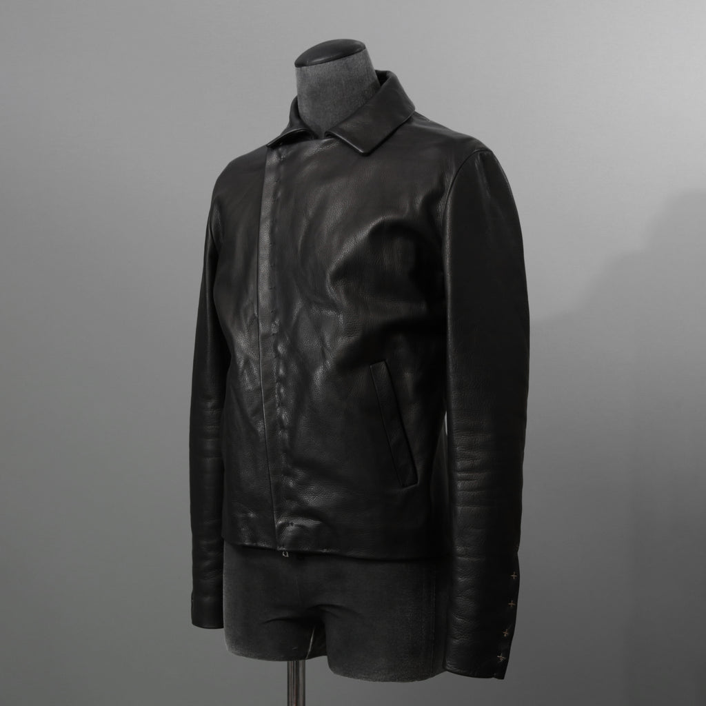 m.a+ エムエークロス / 23SS 美品 Silver Crosses Sleeve Diagonal Zip Biker Jacket / J1/S+/SY1.0 / GUIDI CALF / レザー ジャケット / size 48 (BLACK) maurizio amadei