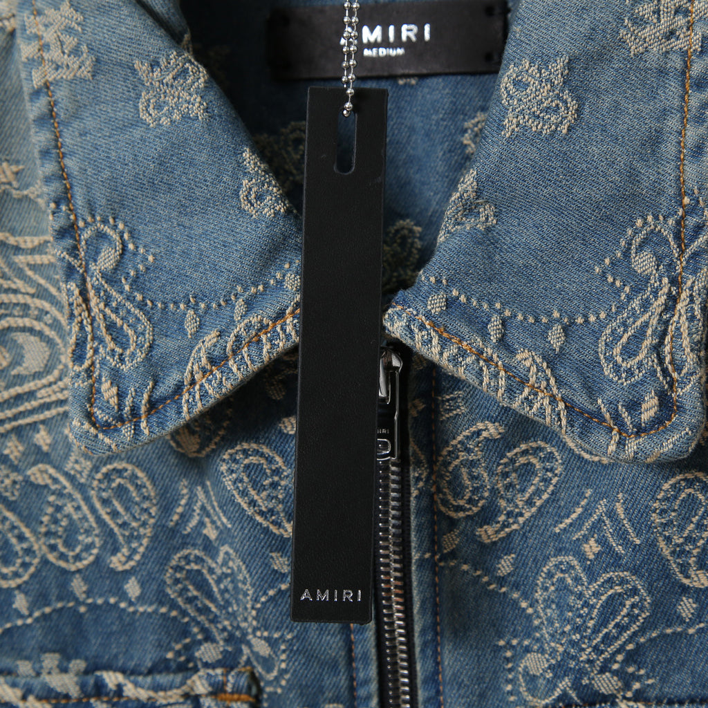 美品 AMIRI アミリ / Bandana Embroidery Denim Blouson / size M (INDIGO) バンダナ 総柄 刺繍 デニムジャケット