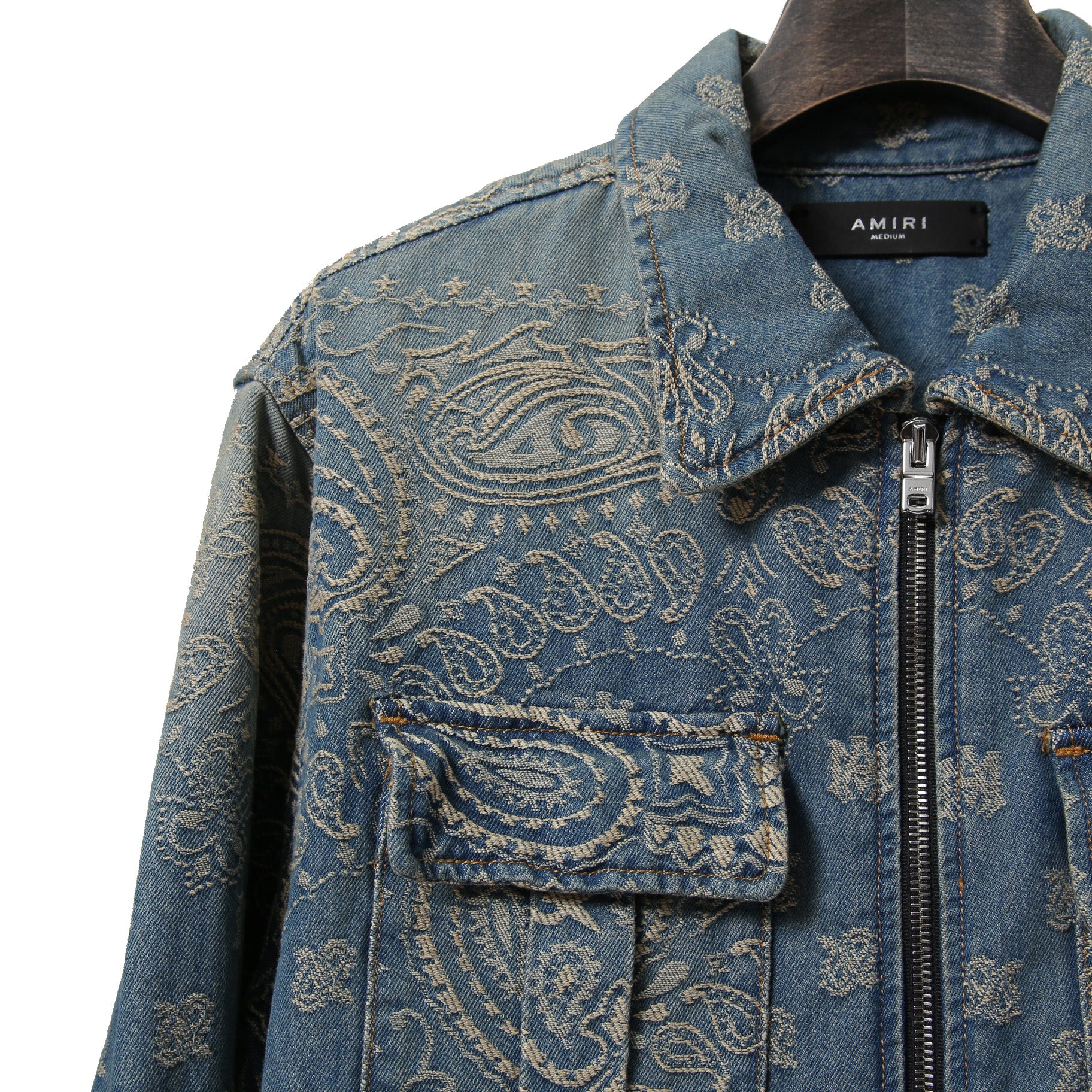 美品 AMIRI アミリ / Bandana Embroidery Denim Blouson / size M (INDIGO) バンダナ 総柄 刺繍 デニムジャケット