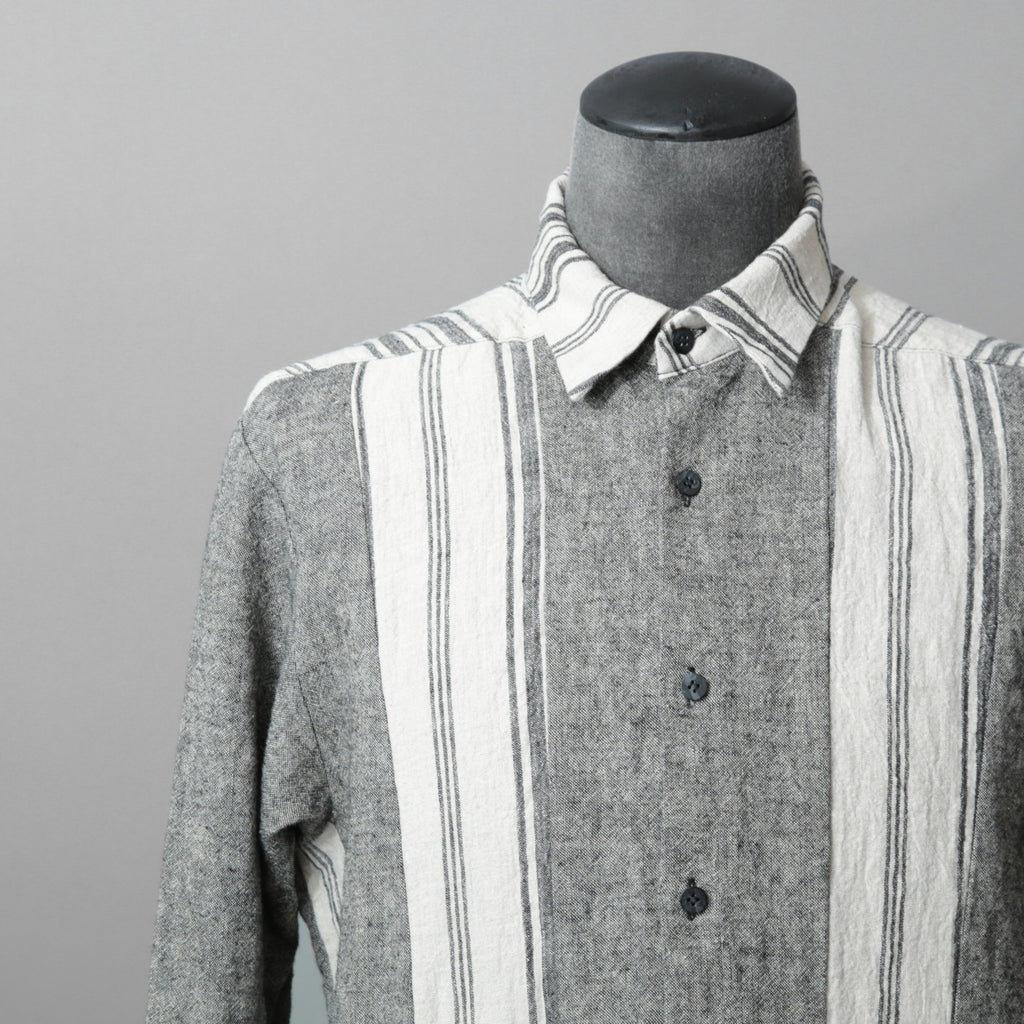 A.F ARTEFACT アーティファクト / COMPOSITE STRIPE LONG SHIRT / ORGANIC LINEN / リネン ストライプ 長袖シャツ / size 2 (GRAY)