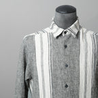 A.F ARTEFACT アーティファクト / COMPOSITE STRIPE LONG SHIRT / ORGANIC LINEN / リネン ストライプ 長袖シャツ / size 2 (GRAY)