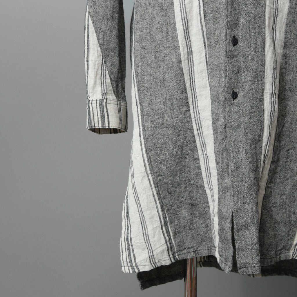 A.F ARTEFACT アーティファクト / COMPOSITE STRIPE LONG SHIRT / ORGANIC LINEN / リネン ストライプ 長袖シャツ / size 2 (GRAY)