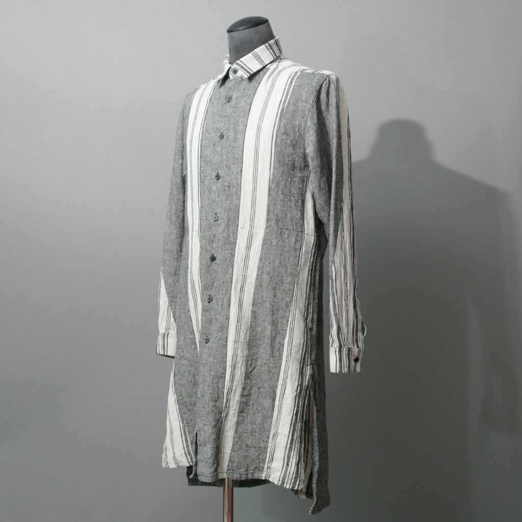 A.F ARTEFACT アーティファクト / COMPOSITE STRIPE LONG SHIRT / ORGANIC LINEN / リネン ストライプ 長袖シャツ / size 2 (GRAY)