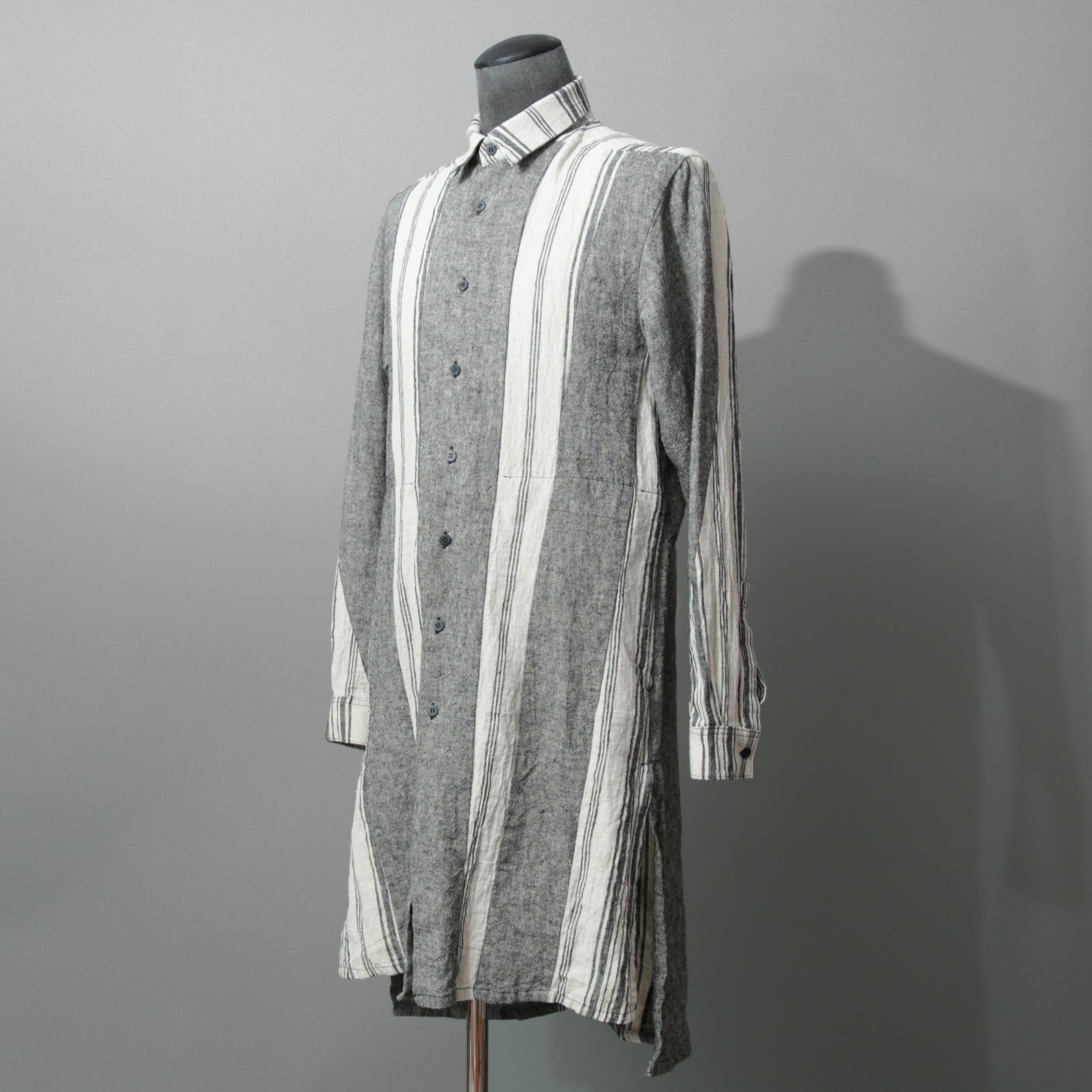 A.F ARTEFACT アーティファクト / COMPOSITE STRIPE LONG SHIRT / ORGANIC LINEN / リネン ストライプ 長袖シャツ / size 2 (GRAY)