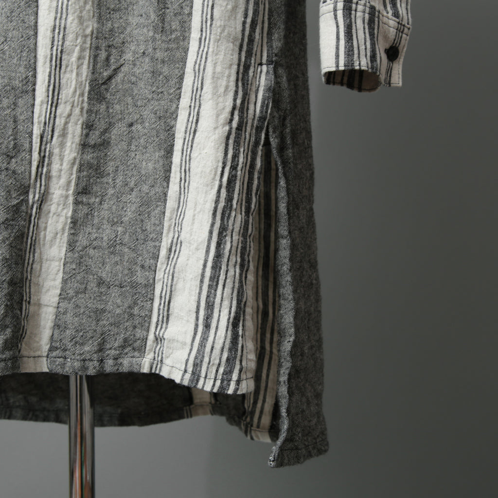 A.F ARTEFACT アーティファクト / COMPOSITE STRIPE LONG SHIRT / ORGANIC LINEN / リネン ストライプ 長袖シャツ / size 2 (GRAY)