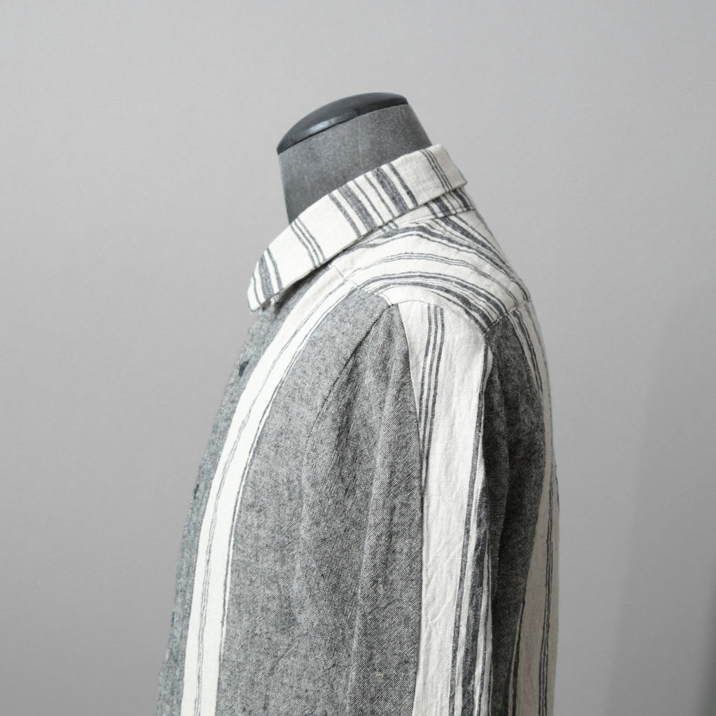 A.F ARTEFACT アーティファクト / COMPOSITE STRIPE LONG SHIRT / ORGANIC LINEN / リネン ストライプ 長袖シャツ / size 2 (GRAY)