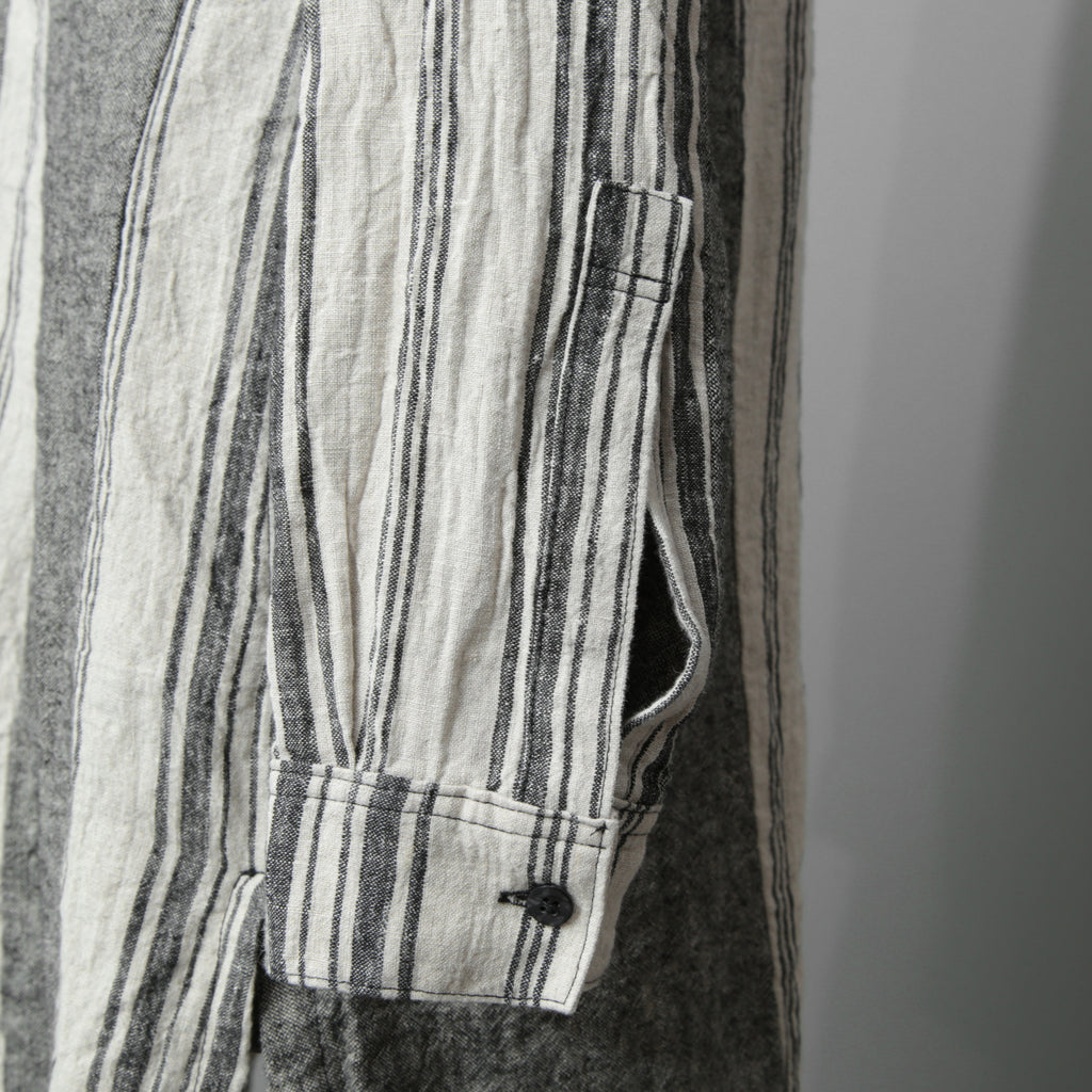 A.F ARTEFACT アーティファクト / COMPOSITE STRIPE LONG SHIRT / ORGANIC LINEN / リネン ストライプ 長袖シャツ / size 2 (GRAY)