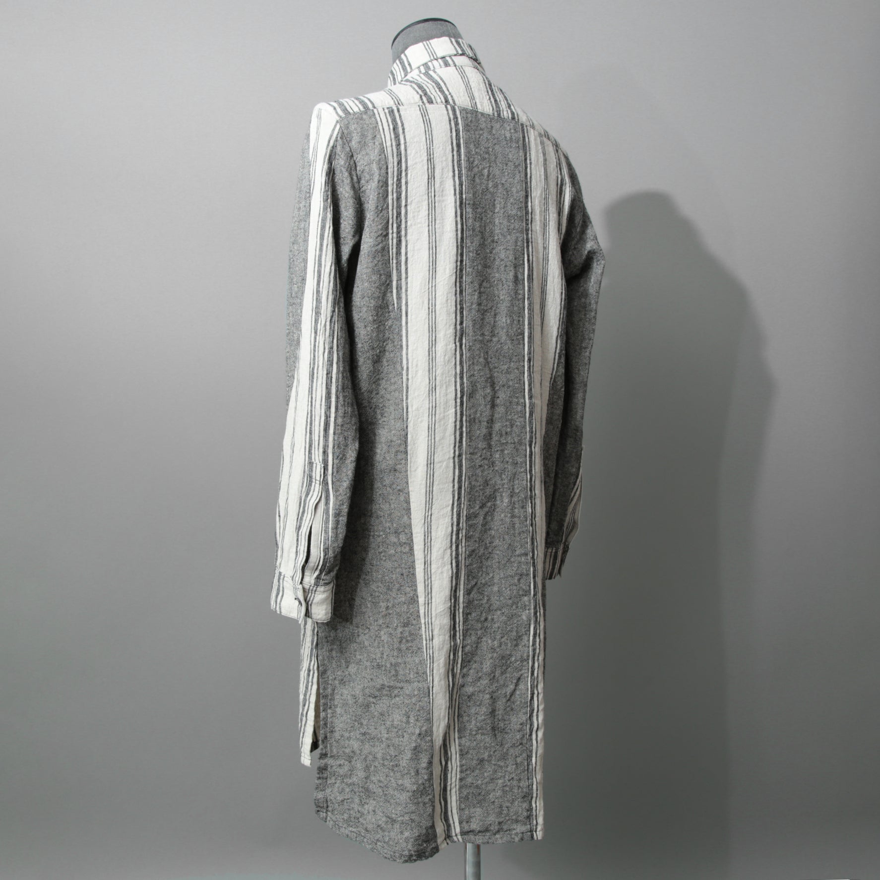 A.F ARTEFACT アーティファクト / COMPOSITE STRIPE LONG SHIRT / ORGANIC LINEN / リネン ストライプ 長袖シャツ / size 2 (GRAY)