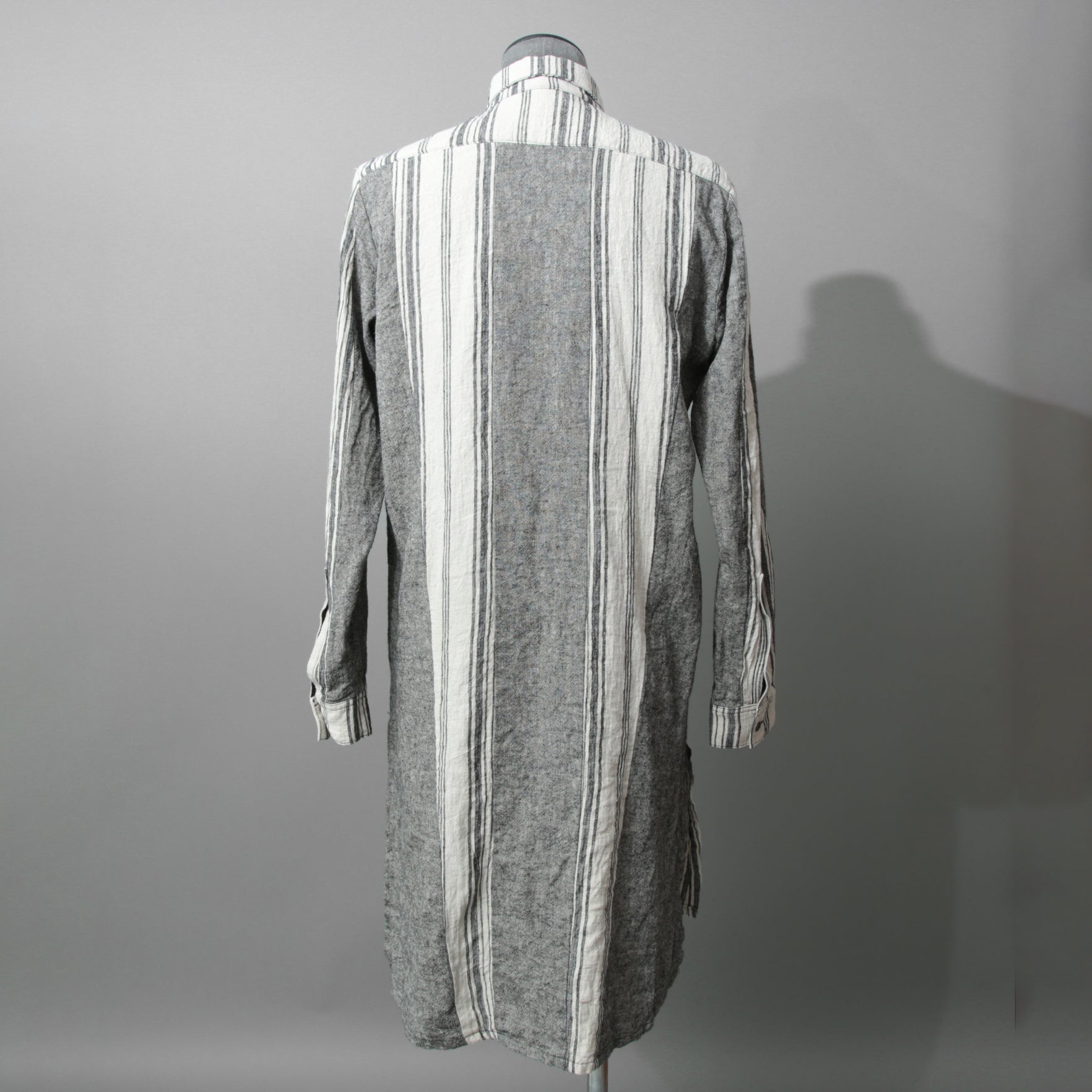 A.F ARTEFACT アーティファクト / COMPOSITE STRIPE LONG SHIRT / ORGANIC LINEN / リネン ストライプ 長袖シャツ / size 2 (GRAY)