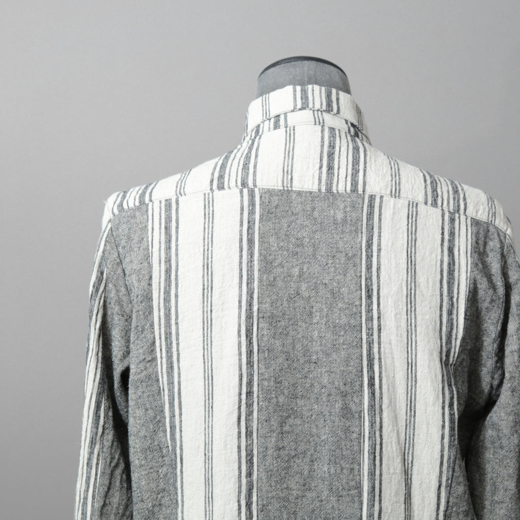 A.F ARTEFACT アーティファクト / COMPOSITE STRIPE LONG SHIRT / ORGANIC LINEN / リネン ストライプ 長袖シャツ / size 2 (GRAY)