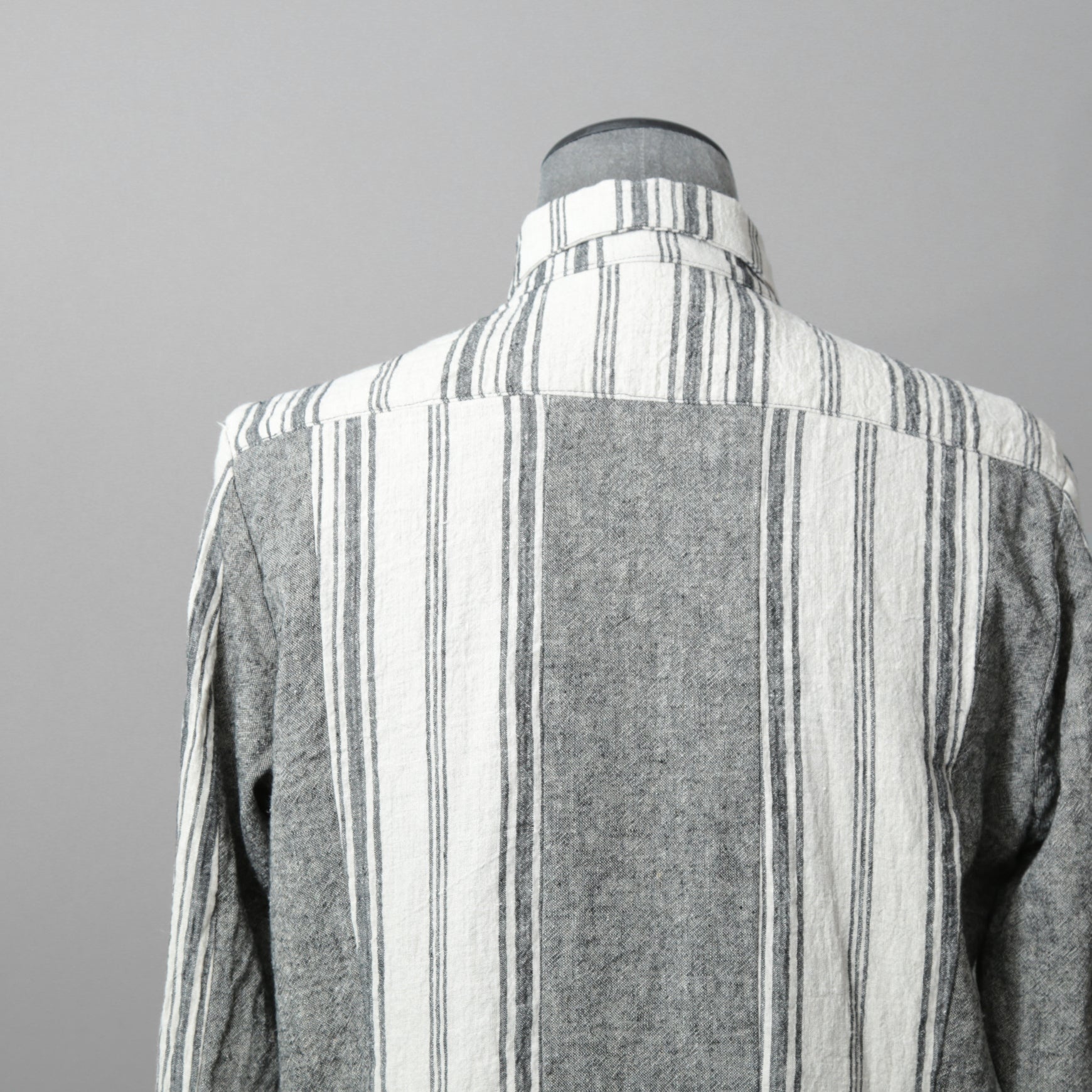 A.F ARTEFACT アーティファクト / COMPOSITE STRIPE LONG SHIRT / ORGANIC LINEN / リネン ストライプ 長袖シャツ / size 2 (GRAY)