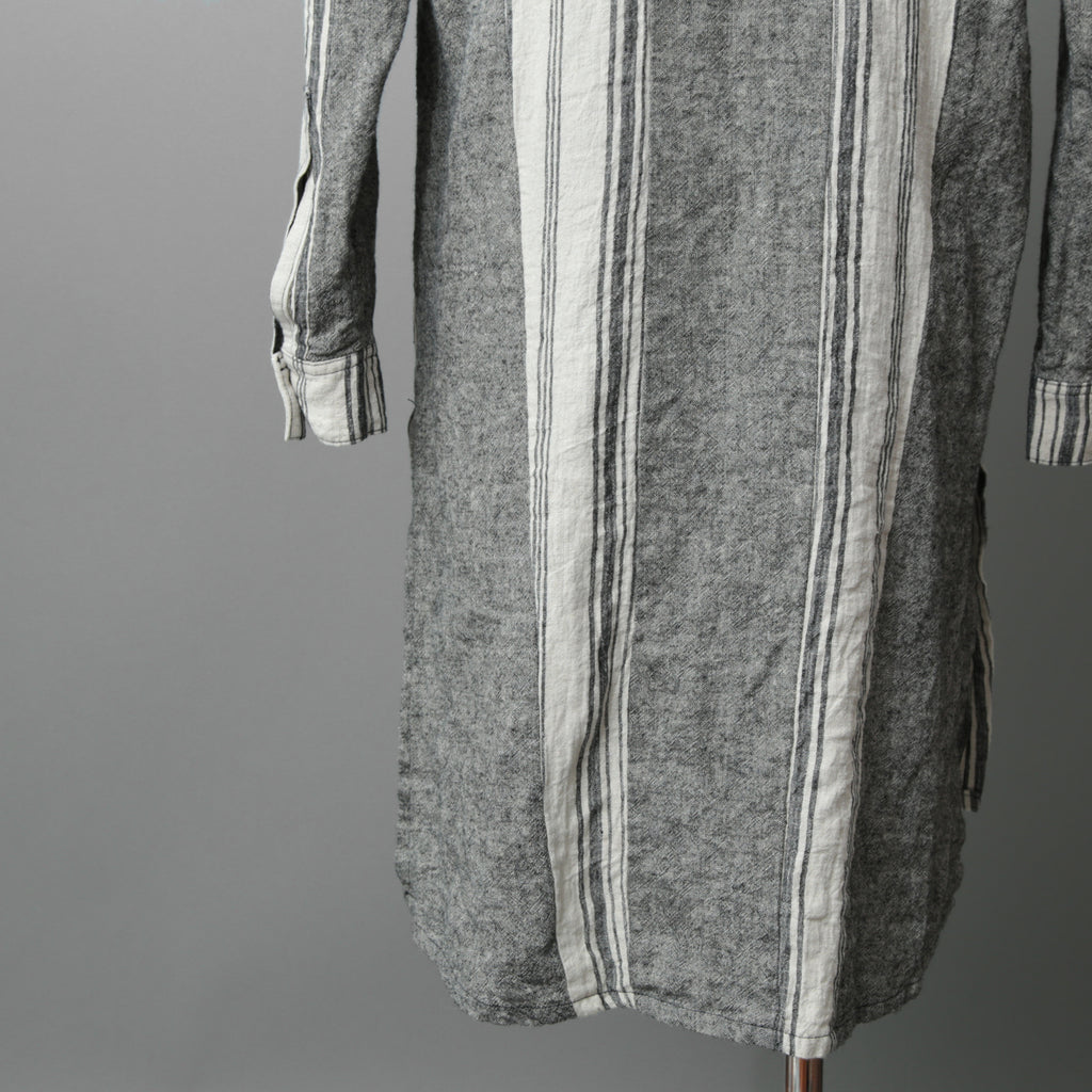 A.F ARTEFACT アーティファクト / COMPOSITE STRIPE LONG SHIRT / ORGANIC LINEN / リネン ストライプ 長袖シャツ / size 2 (GRAY)