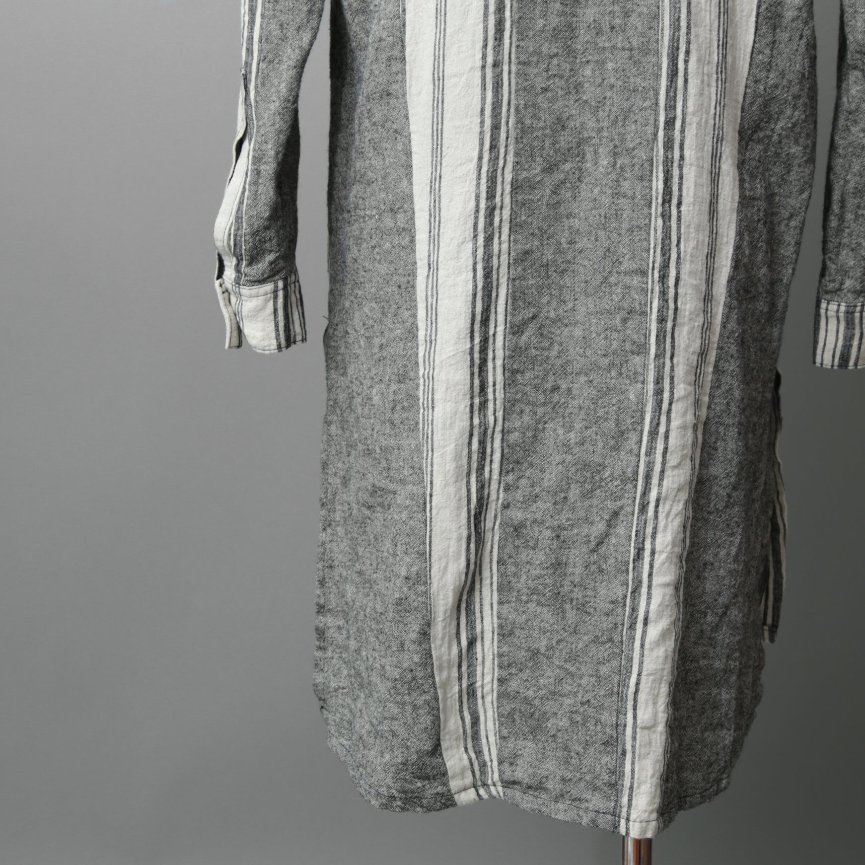 A.F ARTEFACT アーティファクト / COMPOSITE STRIPE LONG SHIRT / ORGANIC LINEN / リネン ストライプ 長袖シャツ / size 2 (GRAY)