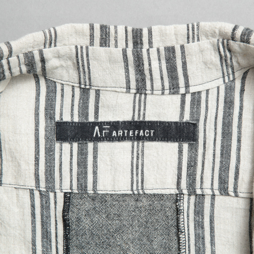 A.F ARTEFACT アーティファクト / COMPOSITE STRIPE LONG SHIRT / ORGANIC LINEN / リネン ストライプ 長袖シャツ / size 2 (GRAY)