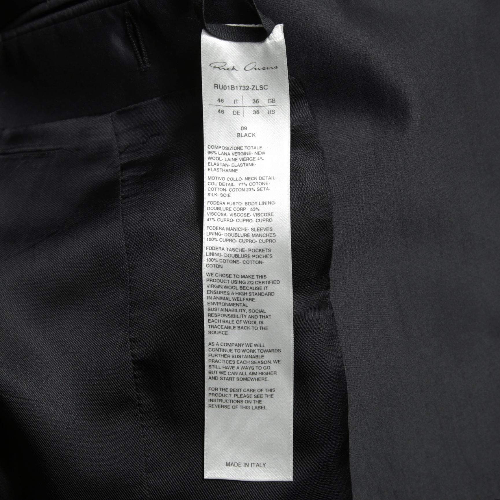 Rick Owens リックオウエンス / 美品 22SS FOGACHINE / WALRUS TUX / ウォルラス タキシー / ウール タキシードジャケット / RU01B1732-ZLSC / size46 (BLACK)