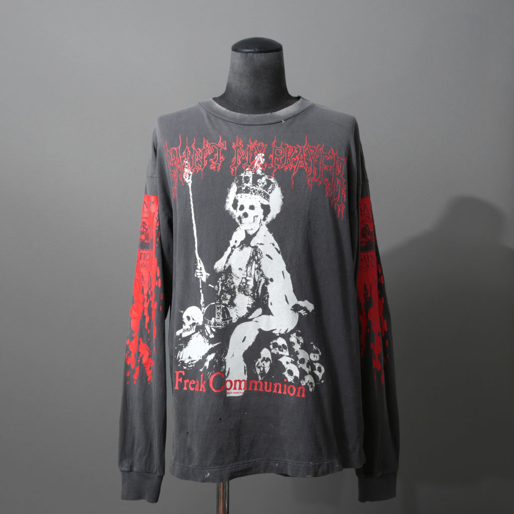 SAINT Mxxxxxx セントマイケル / 25AW / LS TEE_SAINT IS A KISS / セイントイズアキス / ヴィンテージ加工 長袖Tシャツ / SM-HR1-0000-028 / size L (BLACK)