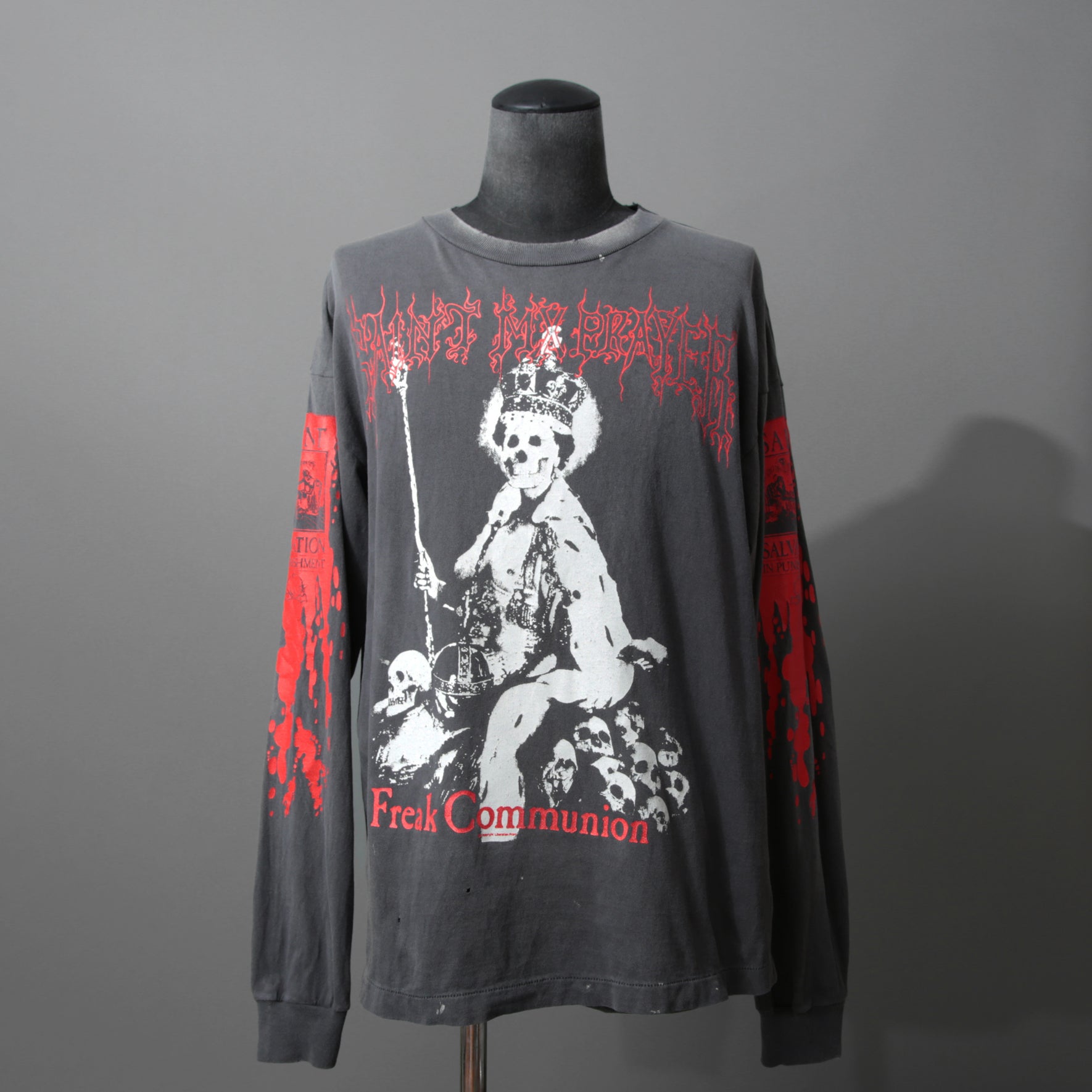 SAINT Mxxxxxx セントマイケル / 25AW / LS TEE_SAINT IS A KISS / セイントイズアキス / ヴィンテージ加工 長袖Tシャツ / SM-HR1-0000-028 / size L (BLACK)