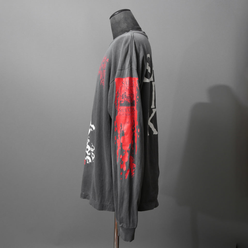 SAINT Mxxxxxx セントマイケル / 25AW / LS TEE_SAINT IS A KISS / セイントイズアキス / ヴィンテージ加工 長袖Tシャツ / SM-HR1-0000-028 / size L (BLACK)