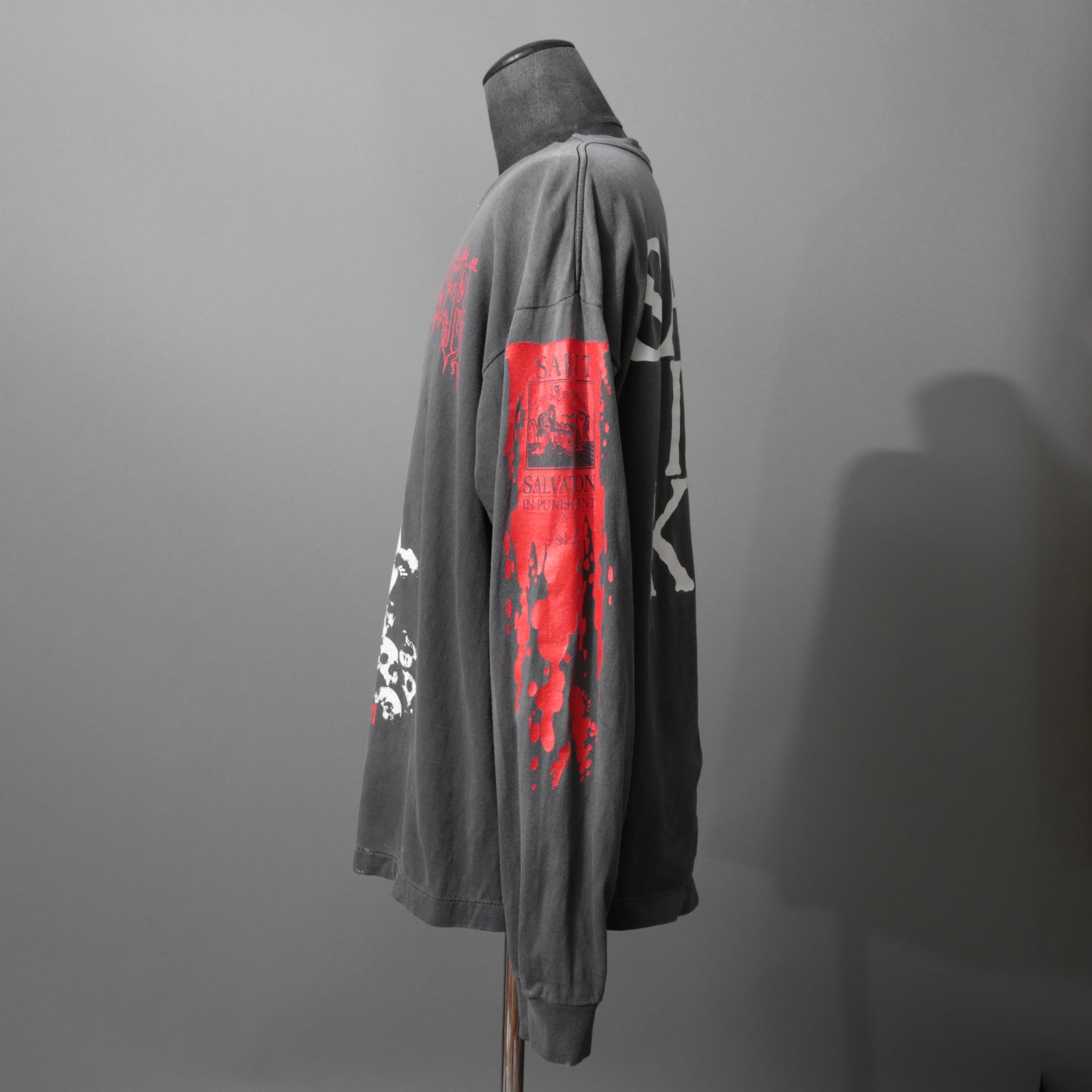 SAINT Mxxxxxx セントマイケル / 25AW / LS TEE_SAINT IS A KISS / セイントイズアキス / ヴィンテージ加工 長袖Tシャツ / SM-HR1-0000-028 / size L (BLACK)