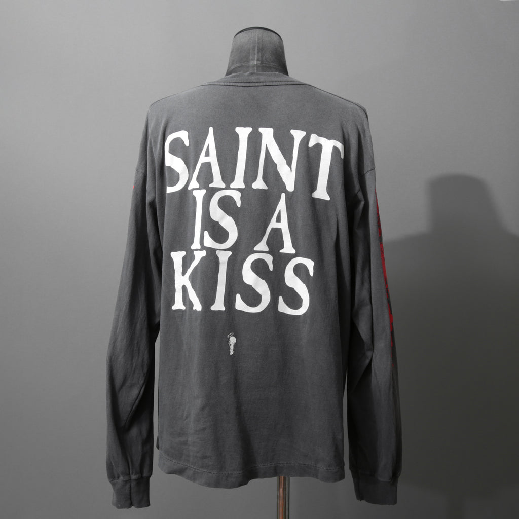 SAINT Mxxxxxx セントマイケル / 25AW / LS TEE_SAINT IS A KISS / セイントイズアキス / ヴィンテージ加工 長袖Tシャツ / SM-HR1-0000-028 / size L (BLACK)