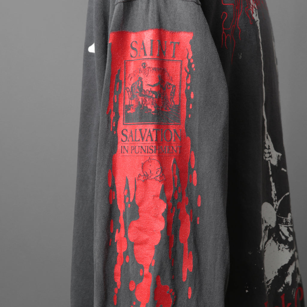 SAINT Mxxxxxx セントマイケル / 25AW / LS TEE_SAINT IS A KISS / セイントイズアキス / ヴィンテージ加工 長袖Tシャツ / SM-HR1-0000-028 / size L (BLACK)