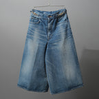 CELINE セリーヌ / 23年モデル 美品 / トリオンフ チェーン装飾 ユニオンウォッシュ デニム キュロット / ハーフ パンツ / 2N426-930F-07UW / size 27 (INDIGO)