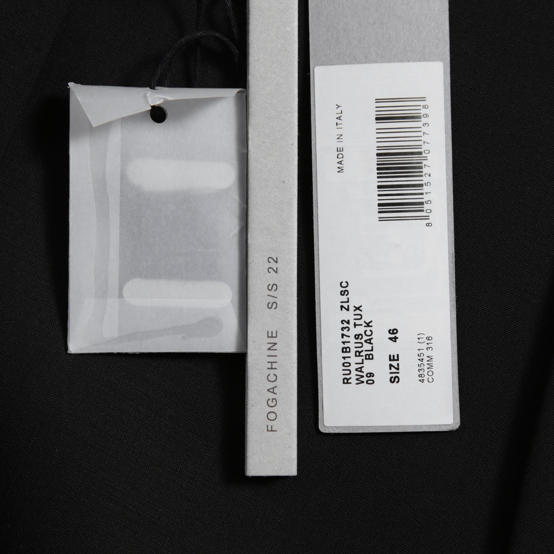 Rick Owens リックオウエンス / 美品 22SS FOGACHINE / WALRUS TUX / ウォルラス タキシー / ウール タキシードジャケット / RU01B1732-ZLSC / size46 (BLACK)